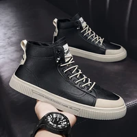 2022 new leather high top shoes for men casual shoes spring autumn fashion splicing lace up vulcanized shoes skate male sneakers