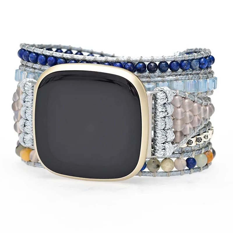 Natural Gemstone Lapis Woven Watch Strap For Fitbit Versa 3 2 1 Band Rope Bead Boho Bracelet For Fitbit Versa Lite Sense Strap
