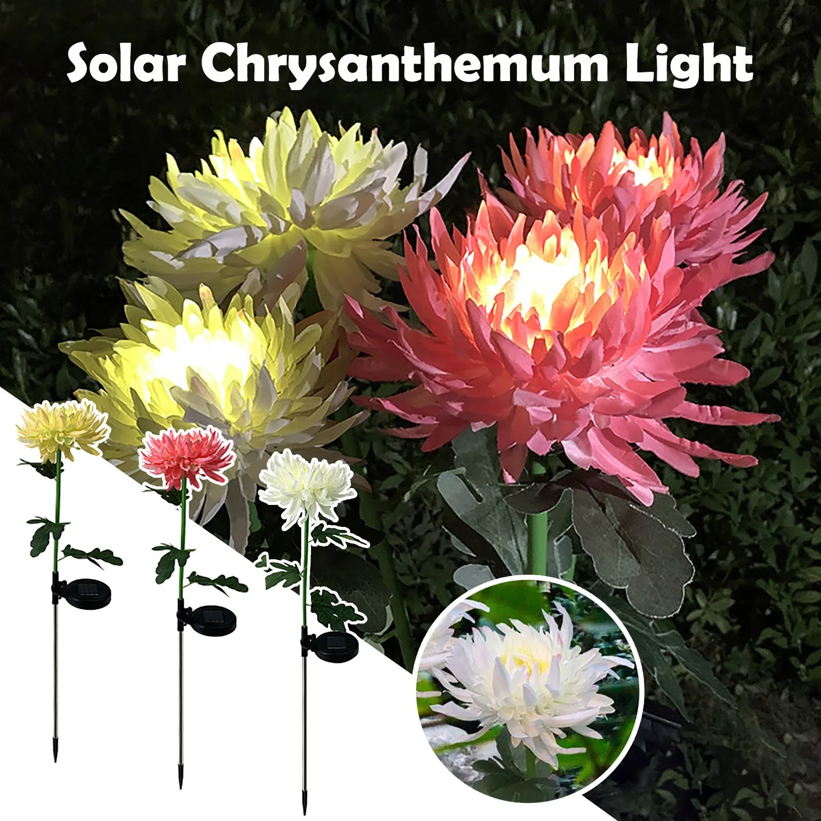 Chrysanthemum Solar Light LED Lamp Outdoor Garden Simulation Flower Lawn Light Plug-In Garden Land Lamp Light Garden Decor