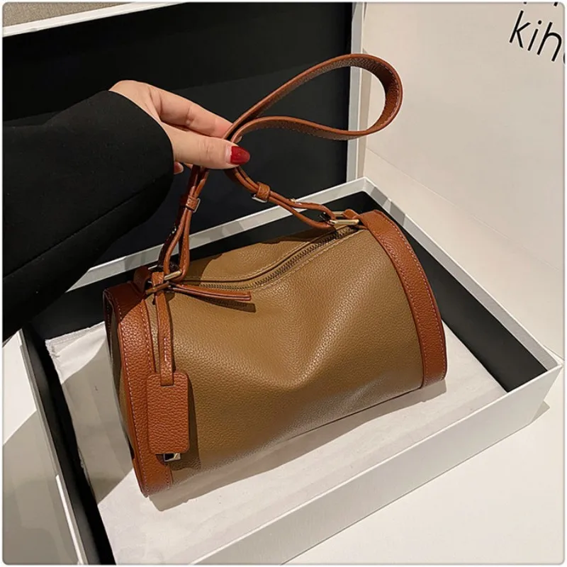 

Designer Contrast Shoulder Boston Bag For Women Luxury Brand Shoulder Bags Commuting Versatile Messenger Bag for Female