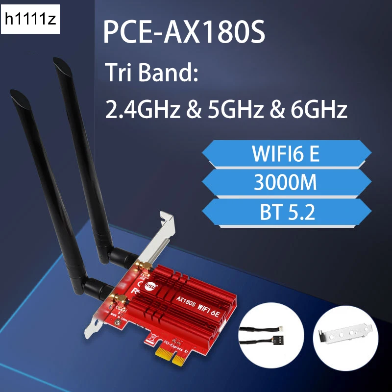 

Tri Band 3000Mbps WiFi6 MT7921K PCIe Wireless Wifi Adapter 2.4G/5G/6Ghz 802.11ac/AX Bluetooth 5.2 AX180S 6G Wi-Fi 6E Card For PC