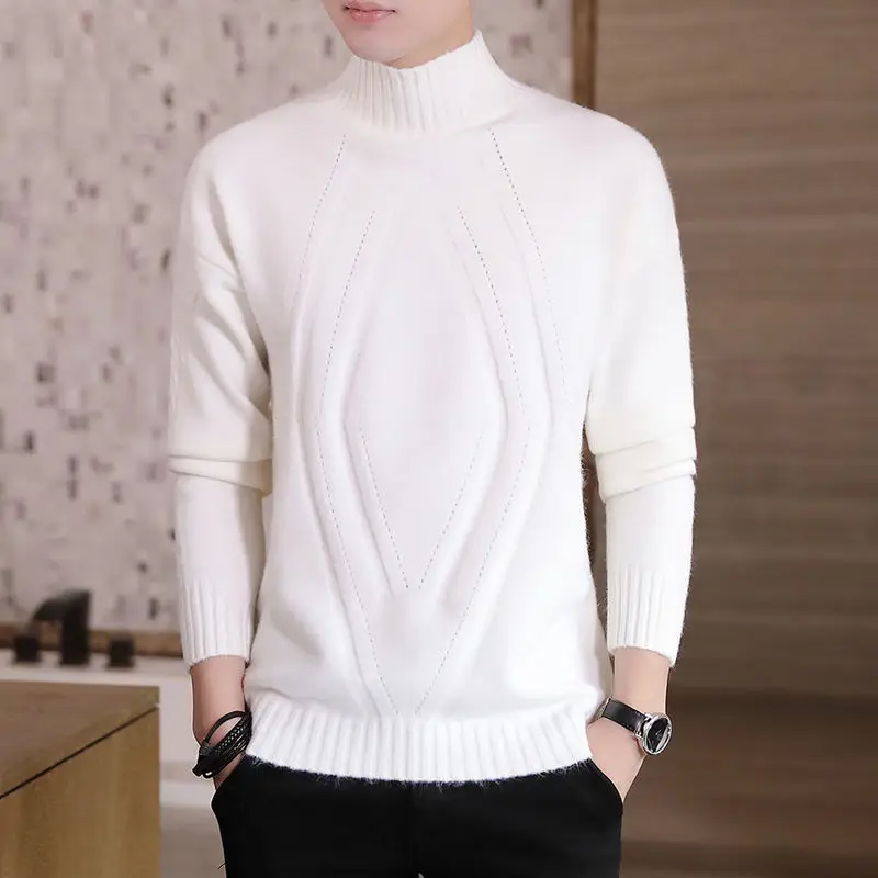

Hot Sale Solid Pullover Men Half High Collar Sweater Casual Long Sleeve Mens Sweaters High Quality Wool Cashmere Sweaters E452