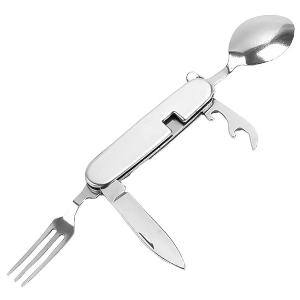 

Portable Picnic Camp Spoon Fold Spork Fork Flatware Tableware Knife Cutlery Bottle Can Opener Multitool