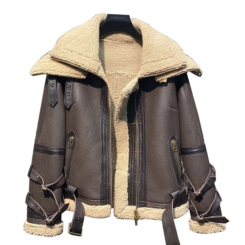

Nutual 2023 Fur Coat Female Winter Jacket Women Thick Outerwear Women's Genuine Leather Sheepskin Fur Jacket Abrigos Mujer ZT002