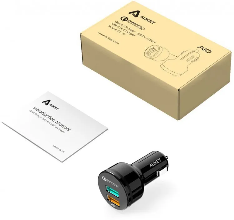 Автомобильное зарядное устройство Aukey 2 Port Car Charger with Quick Charge 3.0 33Вт цвет Черный (CC-T7)