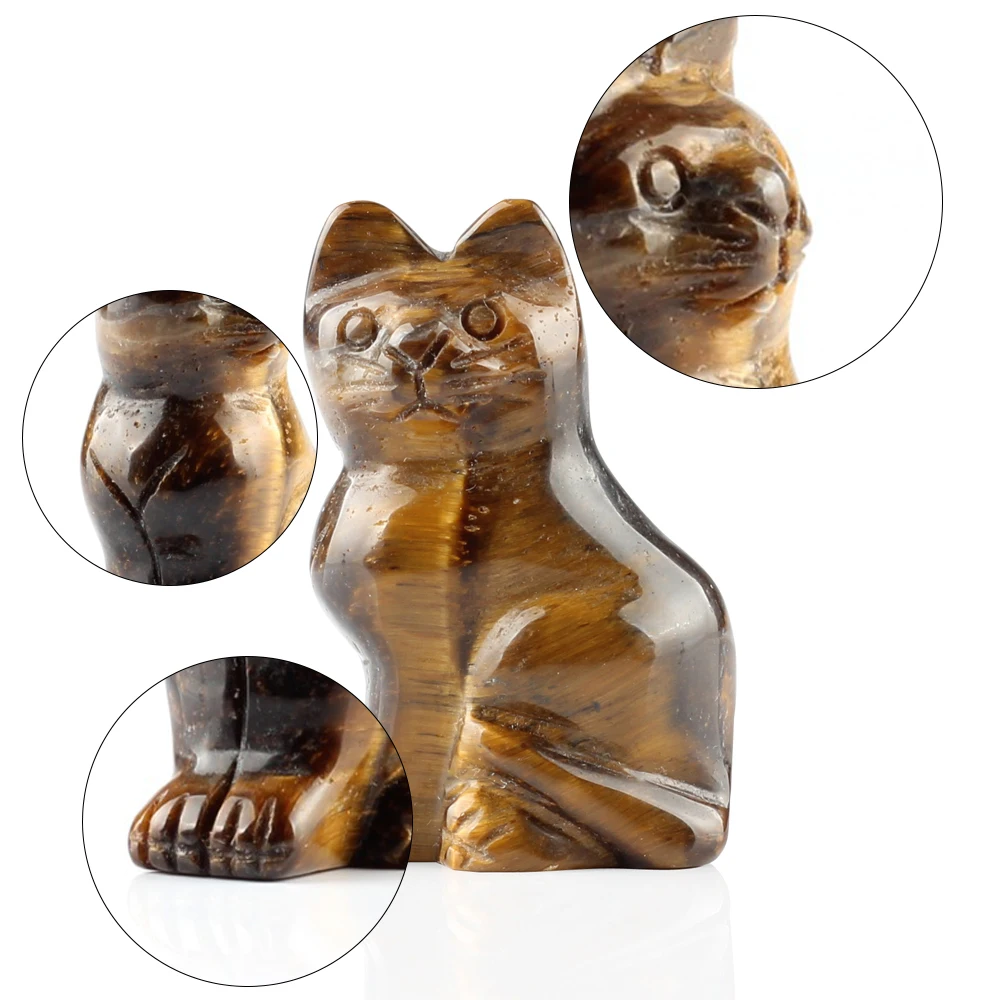 1pcs natural crystal cat statue rose quartz amethyst obsidian reiki healing animals figurines lucky stones home decor crafts free global shipping