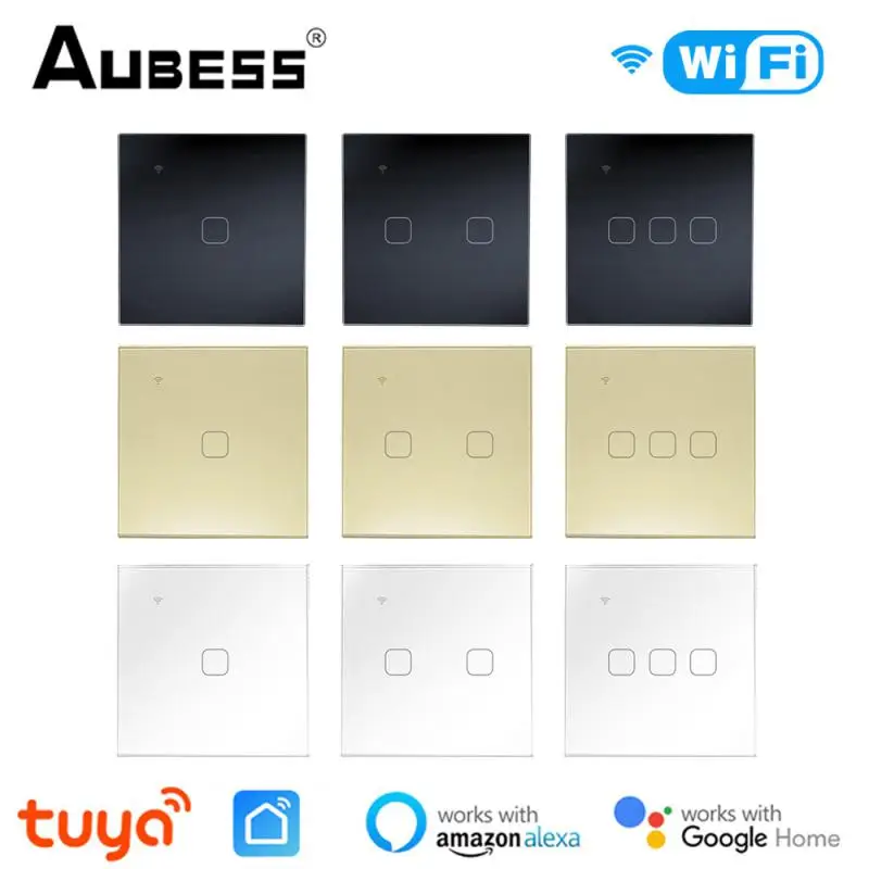 

1/2/3 Gang WiFi Smart LED Light Switch EU No Neutral Required Touch Switch Glass Panel Voice Control Work With Alexa Google Home