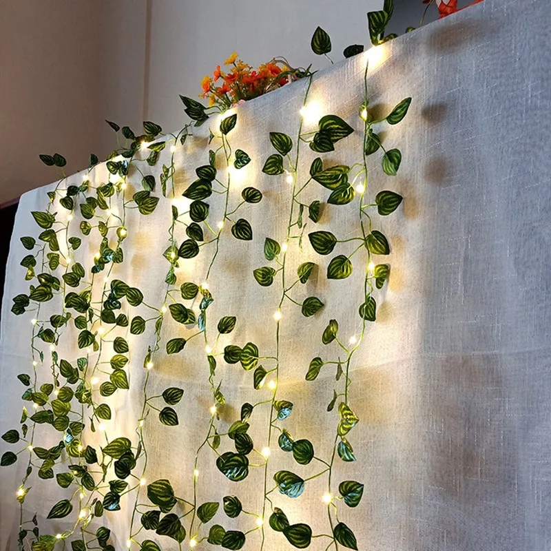 

2022 светодиодный гирлянда для украшения дома свадьбы комнаты Плющ искусственные гирлянда из листьев плюща растения DIY криперы лоза рождеств...