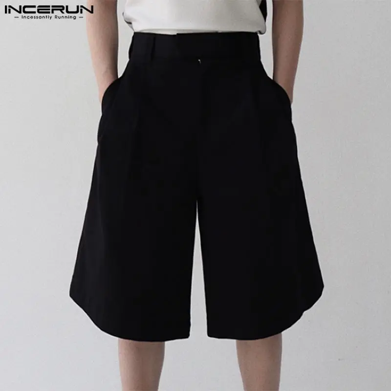 

INCERUN Men Shorts Solid Color Button Streetwear Korean Style Casual Shorts Summer 2023 Pockets Loose Fashion Men Bottoms S-5XL
