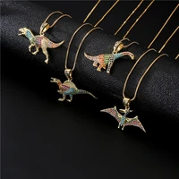 2022fashion hiphop jewel necklace unisex copper plated gold colour zircon cute dinosaur series pendant party birthday present