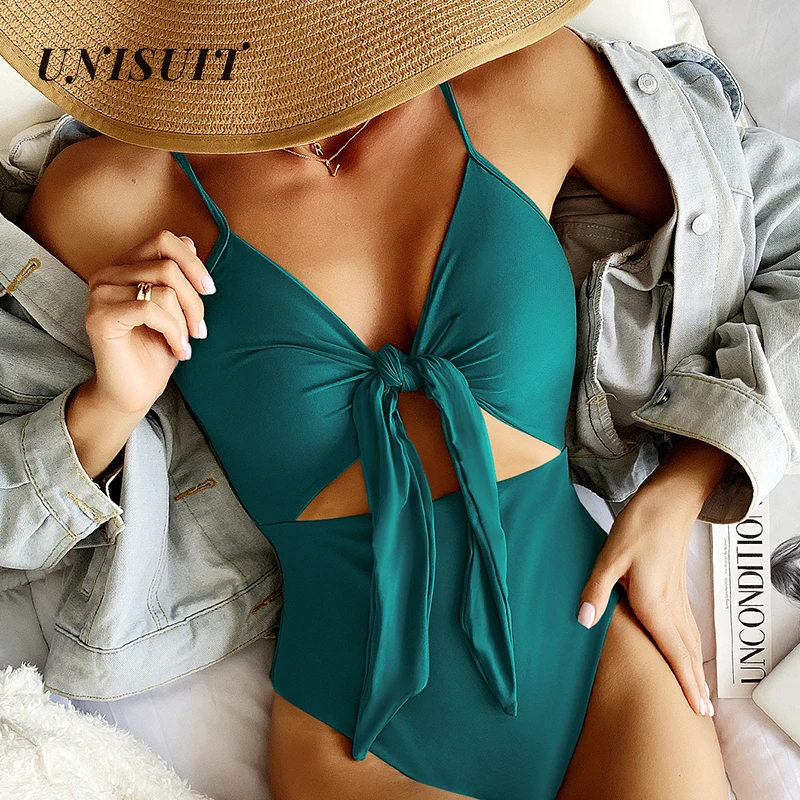 Слитный купальник UNISUIT с растительным принтом пикантный на шнуровке цветочным