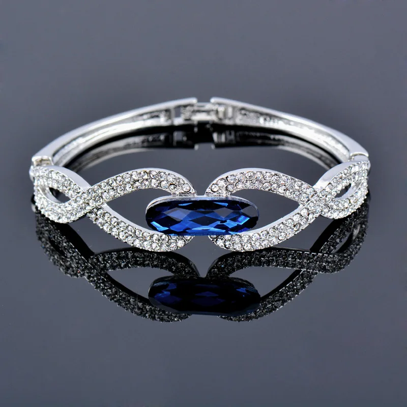 

Uilz AAA+ Cubic Zirconia Blue Flowers Bangles for Women Silver Color Crystal Bracelets Bridal Wedding Party Jewelry Gift