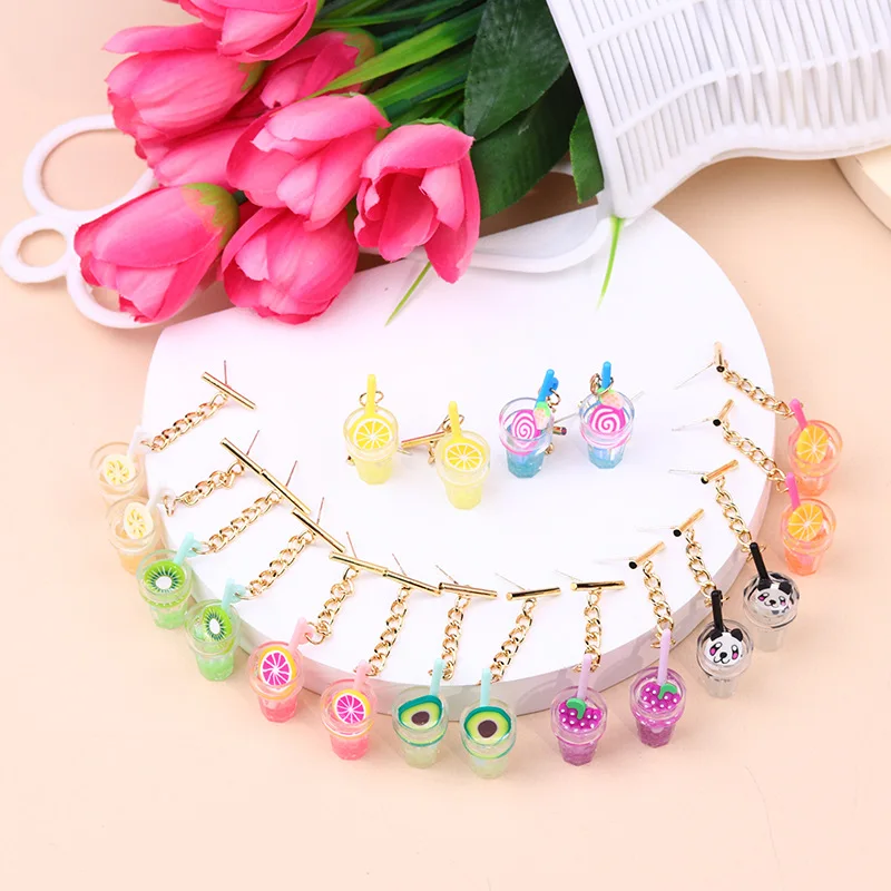 

U-Magical Multiple Colorful Glow-in-the-dark Fruit Panda Mug Arcylic Dangle Earings for Women Tassel Metal Earings Jewelry