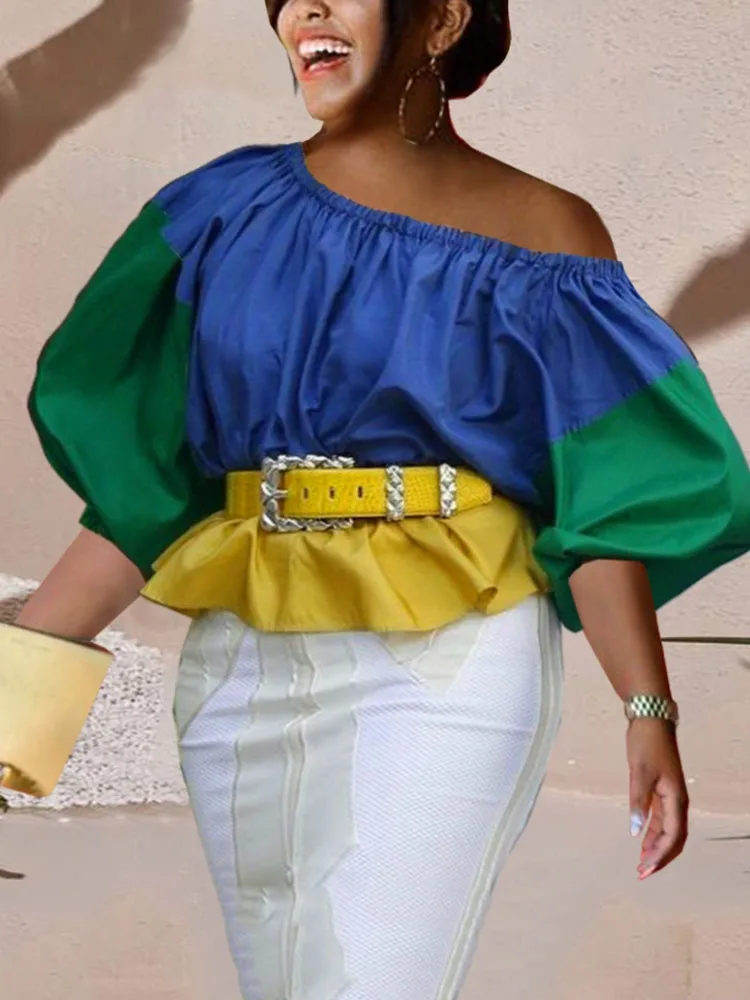 

Блузка женская хлопковая с длинным рукавом, на одно плечо, XXXL