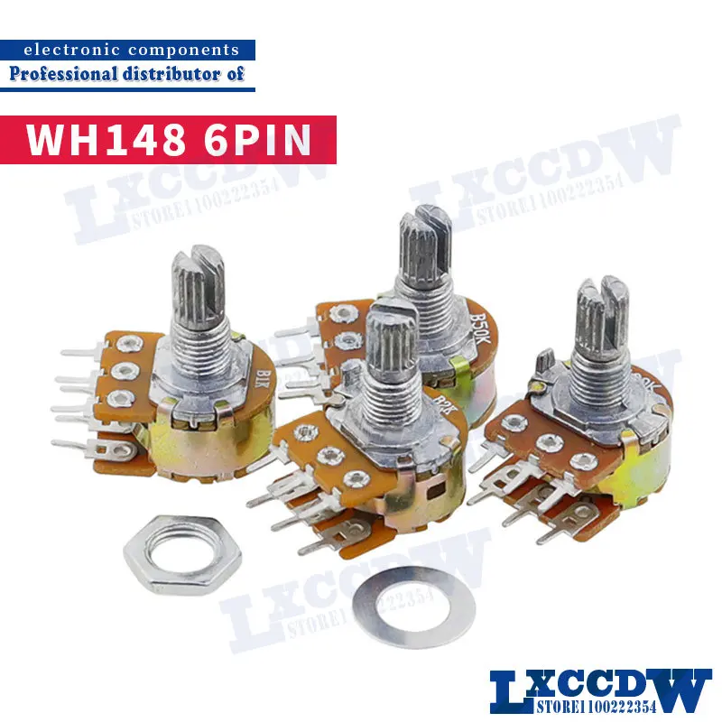 

5 шт. B1K B2K B5K B10K B20K B50K B100K B500K B1M 6-контактный вал WH148 потенциометр 1K 2K 5K 10K 20K 50K 100K 500K 1M