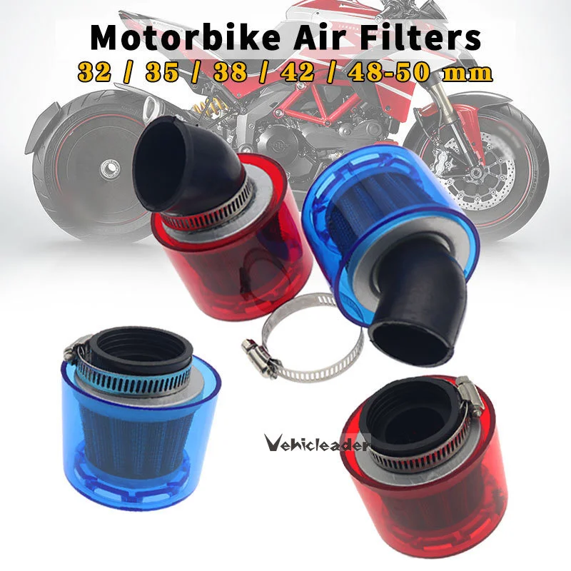 Filtro de aire Universal para motocicleta, limpiador de 50cc, 110cc, 125cc, ATV, a prueba de salpicaduras, azul/rojo, 32/35/38/42/48-50mm