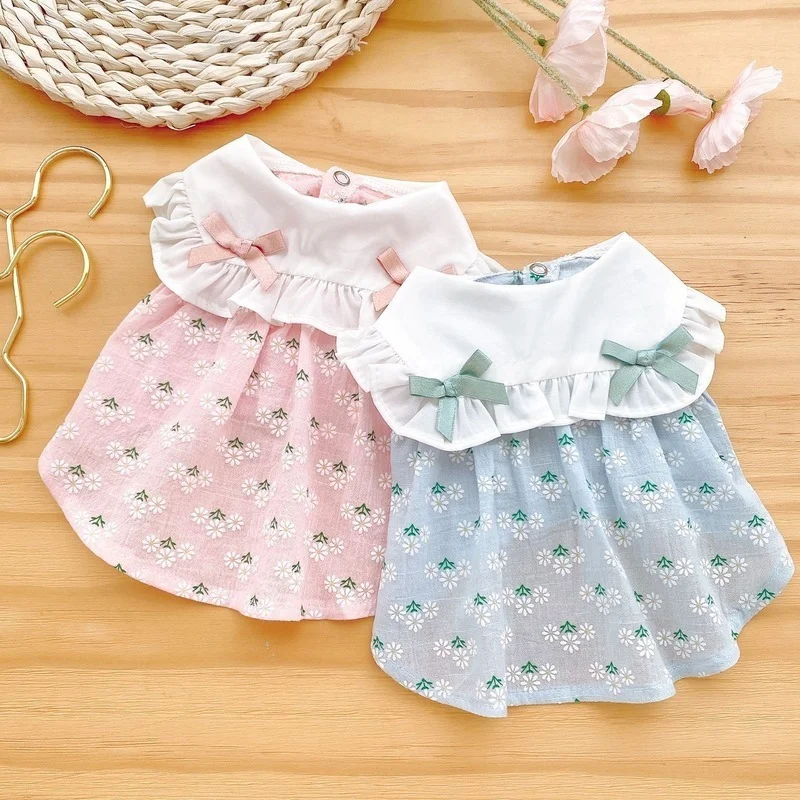 

Japanese Dress for Dog Clothes Bowknot Pet Clothing Dogs Printing Floral Costume Cotton Cute Spring Summer Blue Teddy Ropa Perro