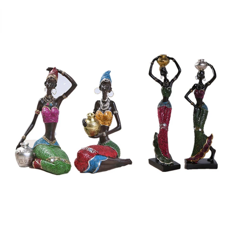 

19cm 22cm Resin Ethnic Style African Beauty Figurines Creative Vintage Interior Decoration Crafts Ornaments For Home Gift