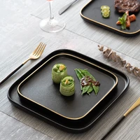 frosted black ceramic square plate net red western restaurant steak plate nordic characteristic ceramic tableware