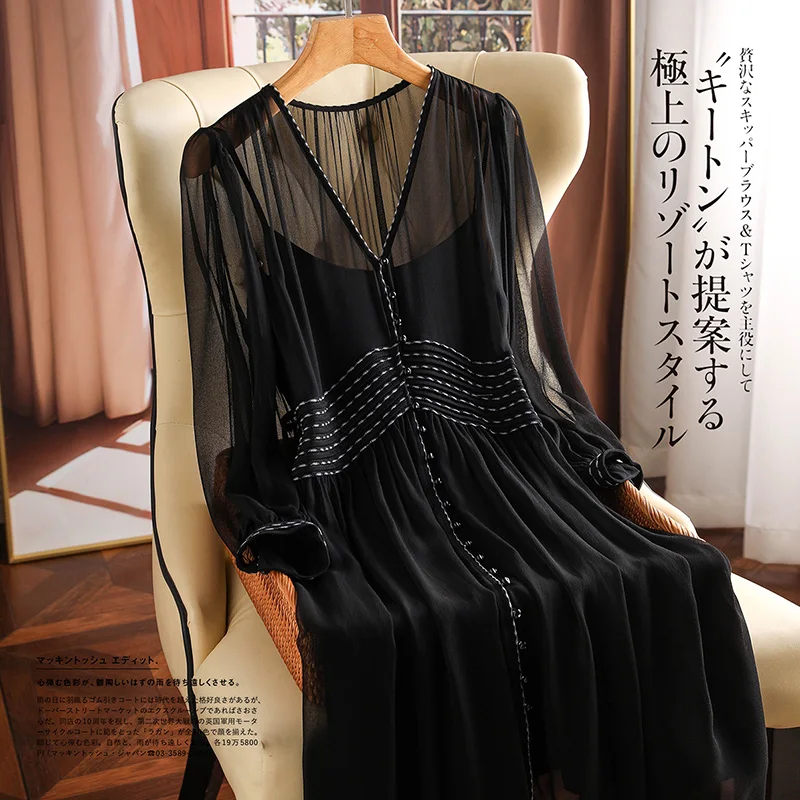 

Женское шифоновое платье с V-образным вырезом, длинным рукавом