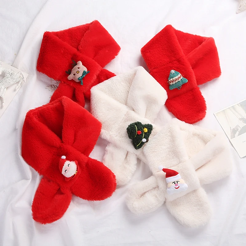 

Kids Christmas Scarf Cute Cartoon Deer Doll Boys Girls Scarf Soft Faux Fur Pompom Neck Warmers Children Toddler Scarves Gift