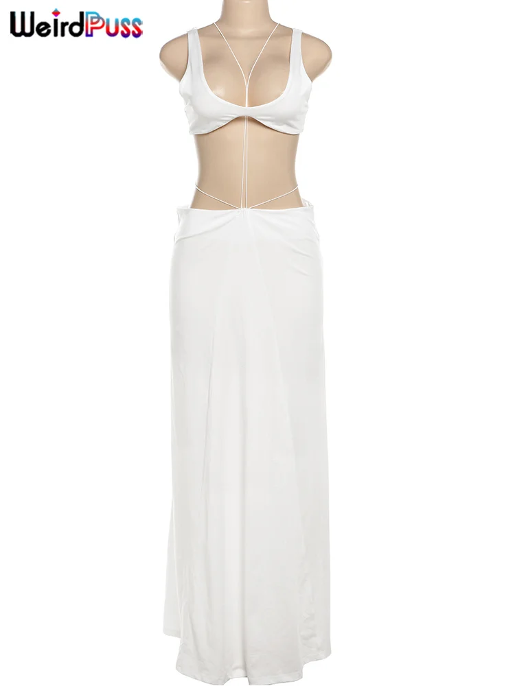 Женский комплект из 2 предметов эластичная майка и юбка макси в стиле хипстер