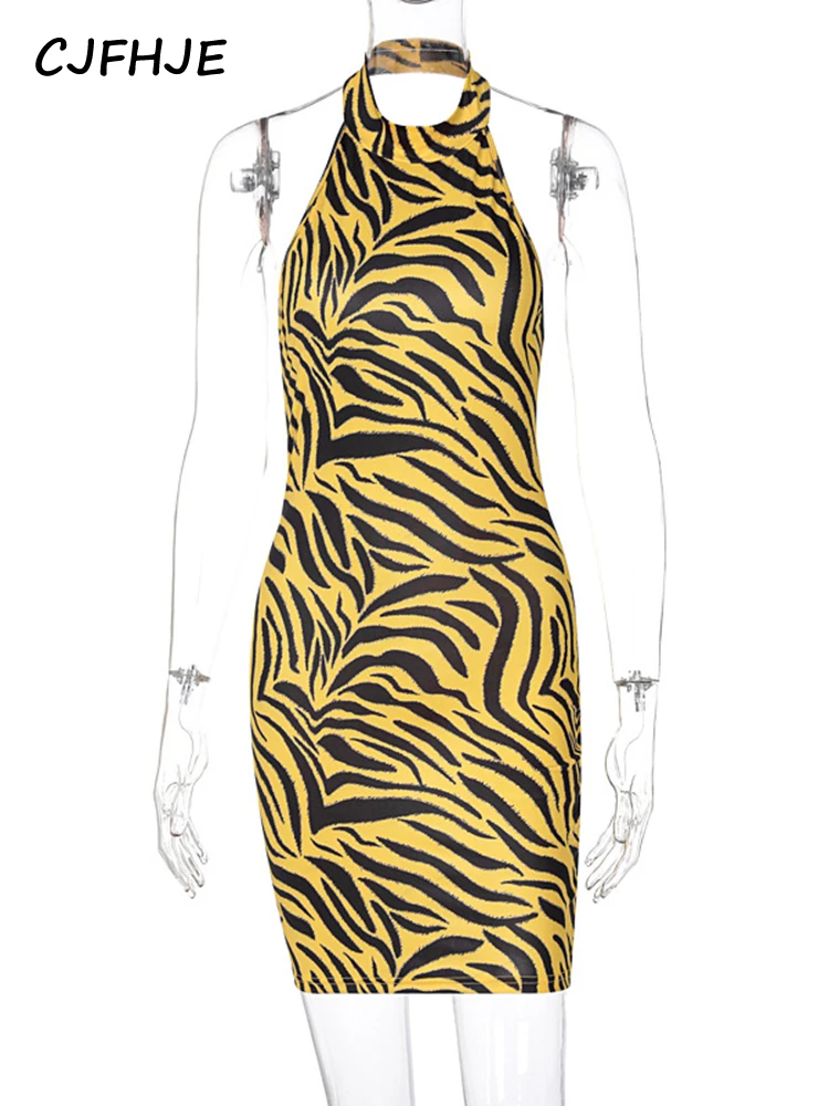 CJFHJE 2022 летнее женское мини-платье без рукавов с лямкой на шее открытой спиной и