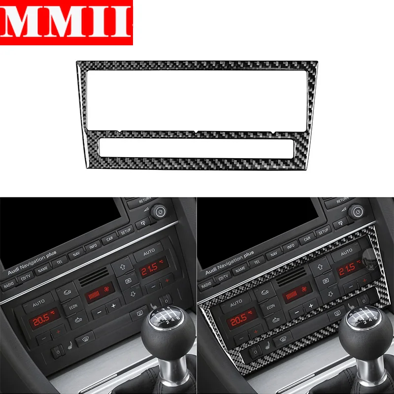 For Audi A4 S4 B7 2005 2006 2007 2008 Car Air Conditioning Control Panel Decoration Cover Carbon Fiber Trim Sticker Accessories