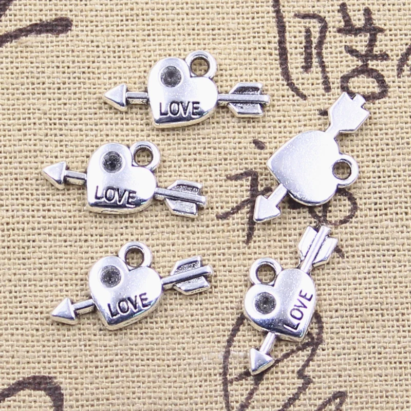 

20pcs Charms Arrow Through Heart 11x20mm Antique Silver Color Pendants Making DIY Handmade Tibetan Finding Jewelry