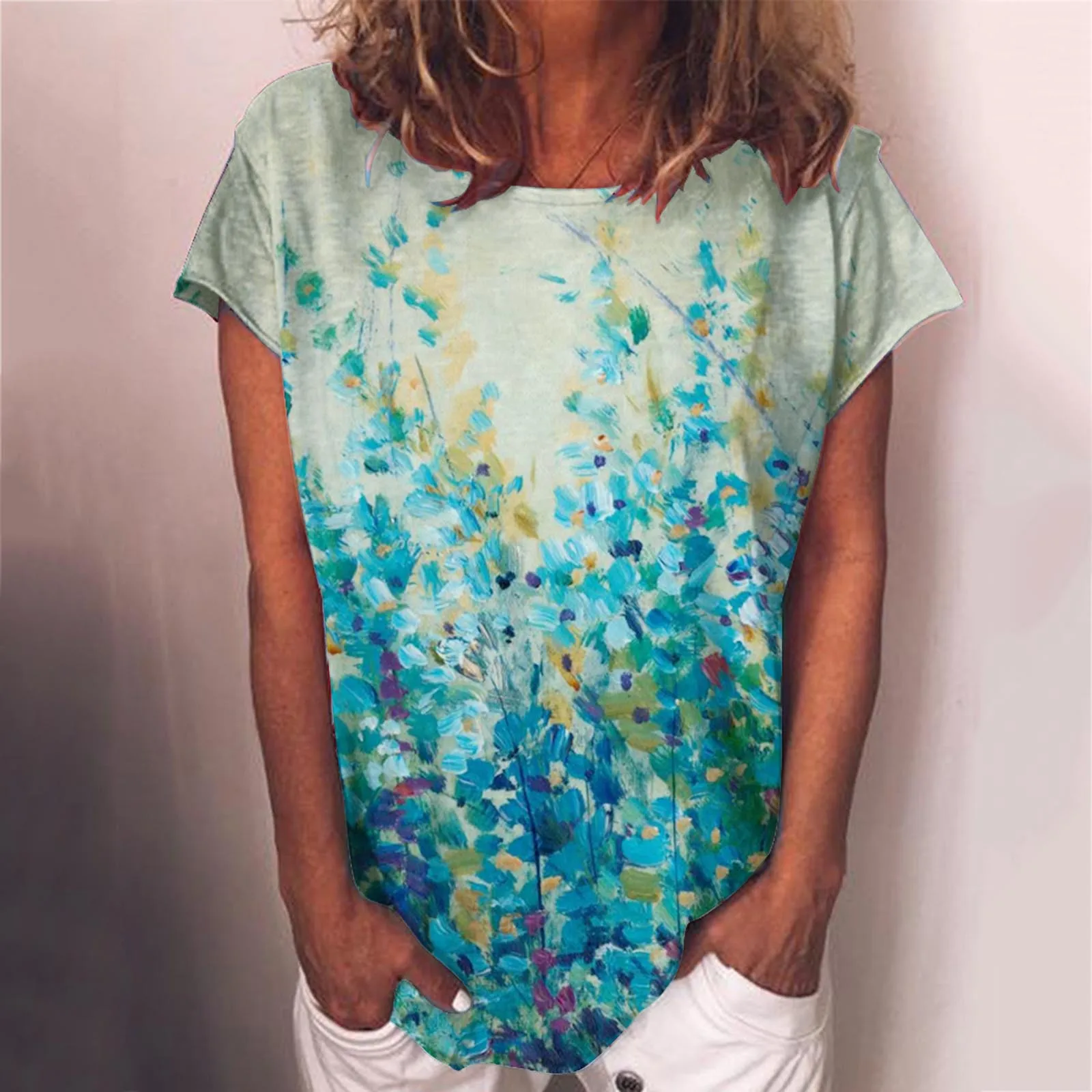 

Summer Women T Shirt Vintage Floral Print O Neck T Shirt Short Sleeve Print Tunic Aesthetic Tshirts Graphic Female Tee T-shirts