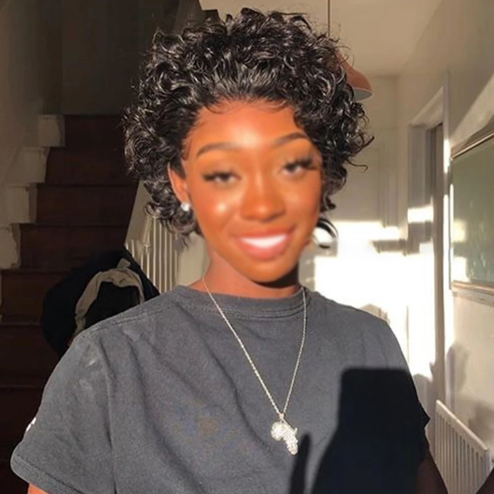 

Короткие парики, африканские пушистые волосы со взрывоопасной головой, короткие волосы, черные волосы, парики, натуральные европейские и ам...