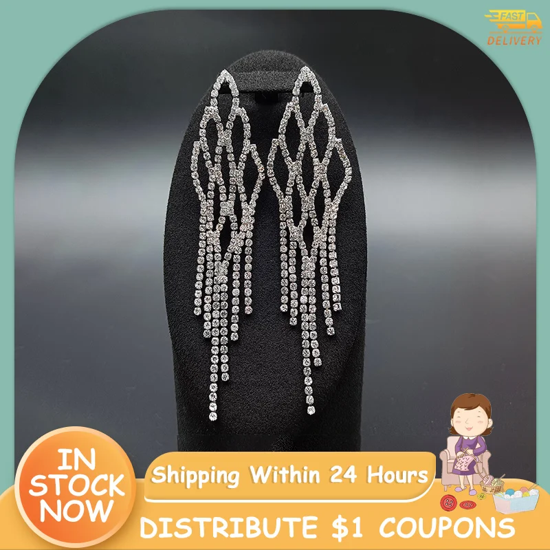 

Длинные висячие серьги MUZHI с кисточками для женщин, модные серьги серебряного цвета с искусственным кристаллом, висячие серьги, свадебные украшения для невесты