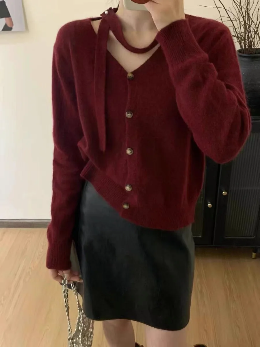 Женский вязаный кардиган белый укороченный свитер уличная одежда Y2k осень 2024