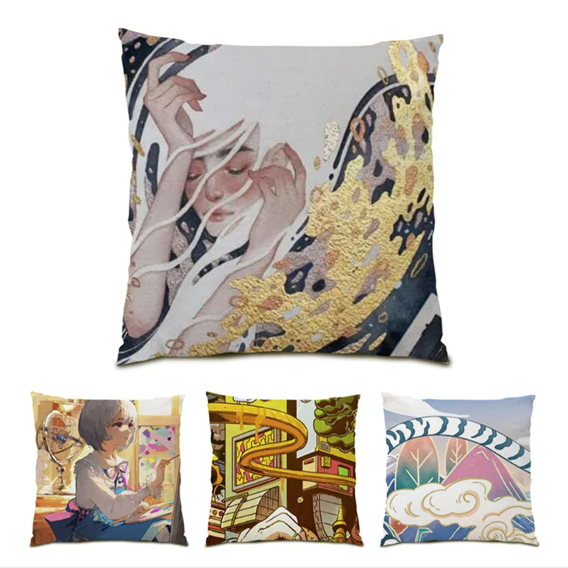 

Pattern Living Room Decoration Artistic 45x45 Cushion Cover Home Decor Abstract Print Vintage Polyester Linen Pillow Cases E1143