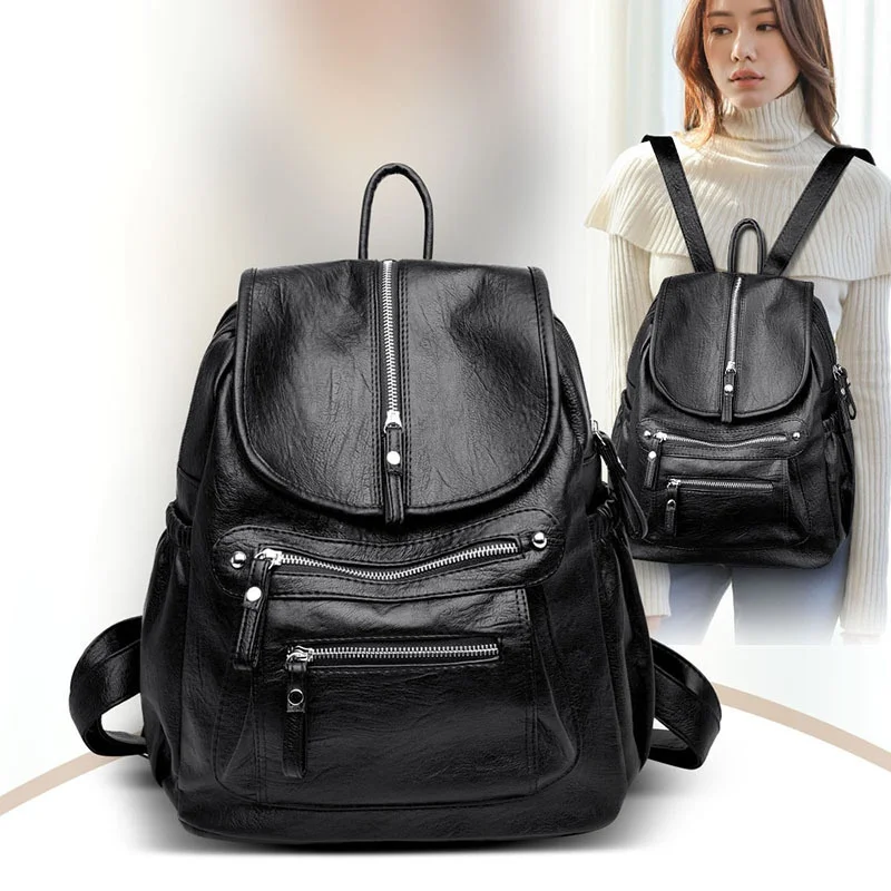 

Women High quality leather Backpacks Vintage Female Shoulder Bag Sac a Dos Travel Ladies Bagpack Mochilas School Bags For Girls