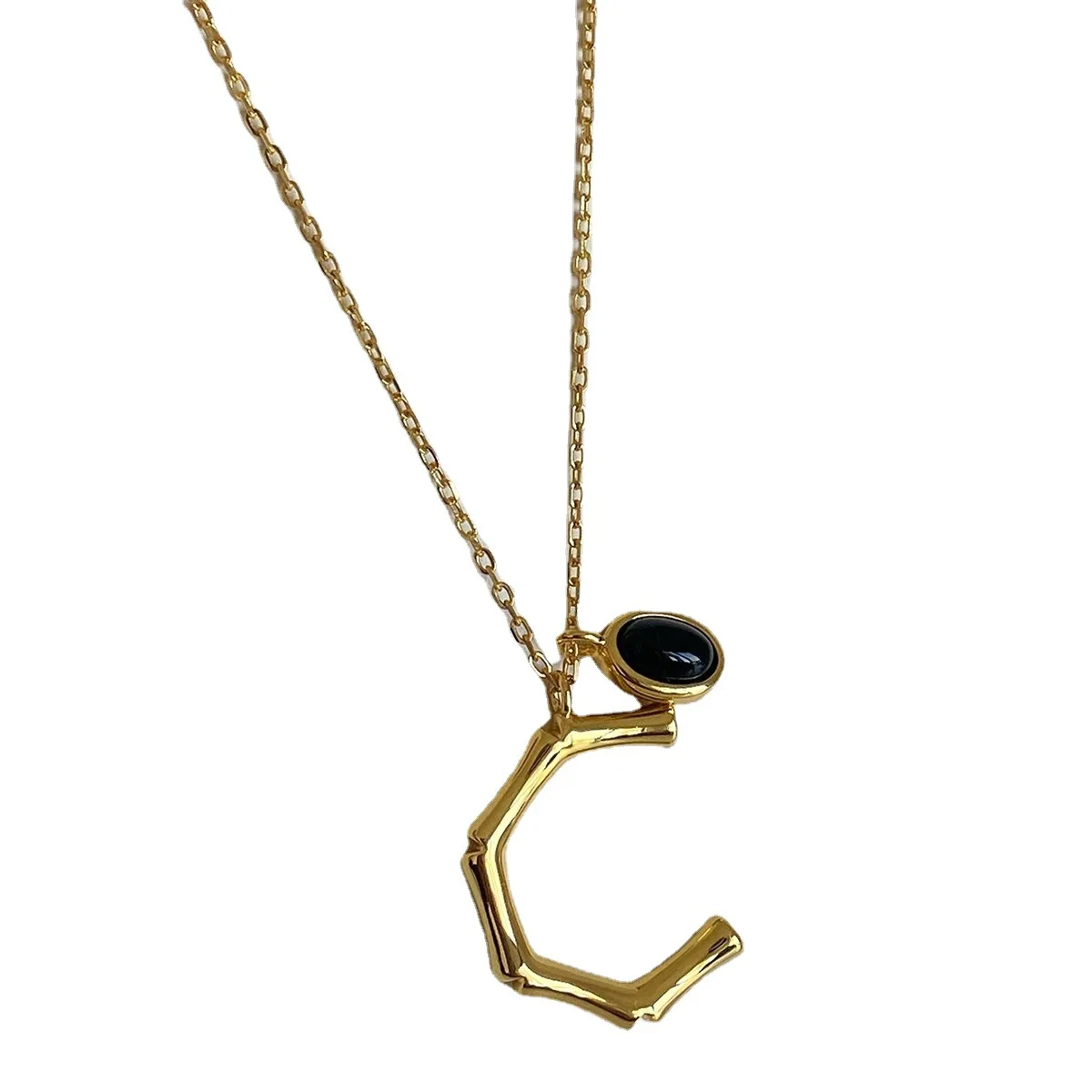 XIYANIKE винтажное ожерелье с подвеской из черного оникса бамбуковой буквой C для