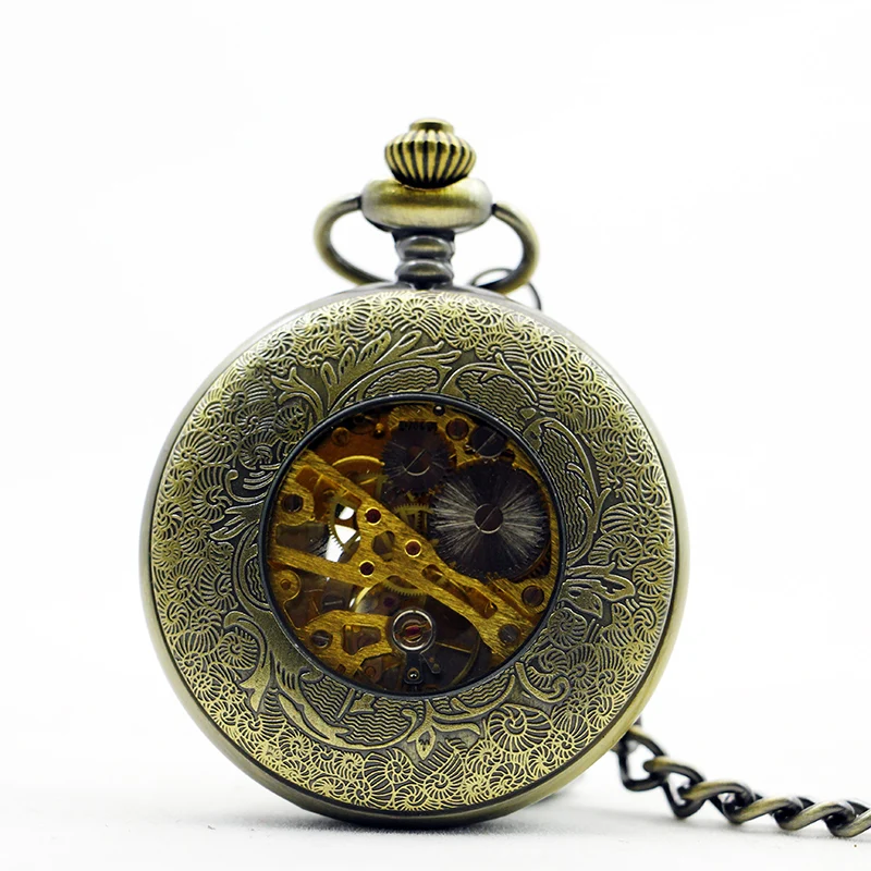 Roman Numerals Display Mechanical Pocket Watch Carved Hollow Design Vintage Strap Chain Pendant Clock Men's Women's Gift