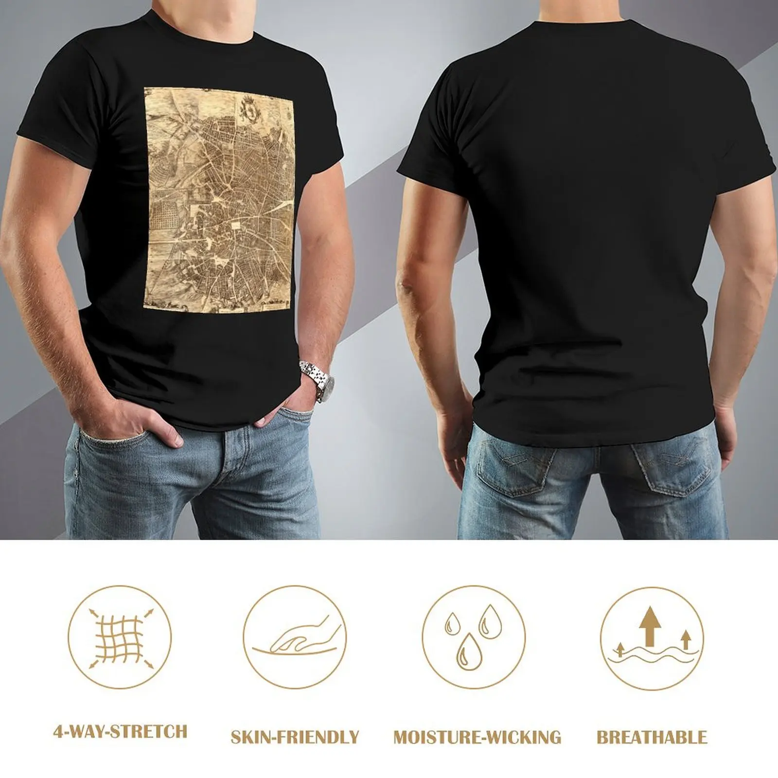 Карта города Мадрида футболка 1656 от Don Pedro Teixeira таможенный дизайн мужская с