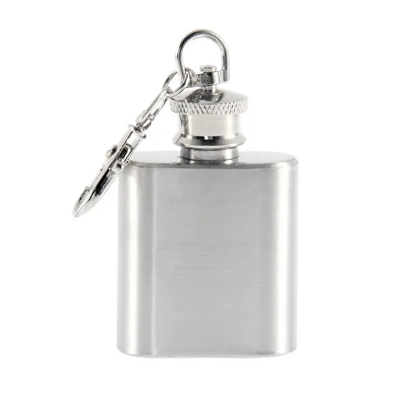 

1oz Mini Hip Flask Stainless Steel Wine Whisky Pot With Keychain Portable Pocket Beer Alcohol Bottles Wine Cups For Travel Tour