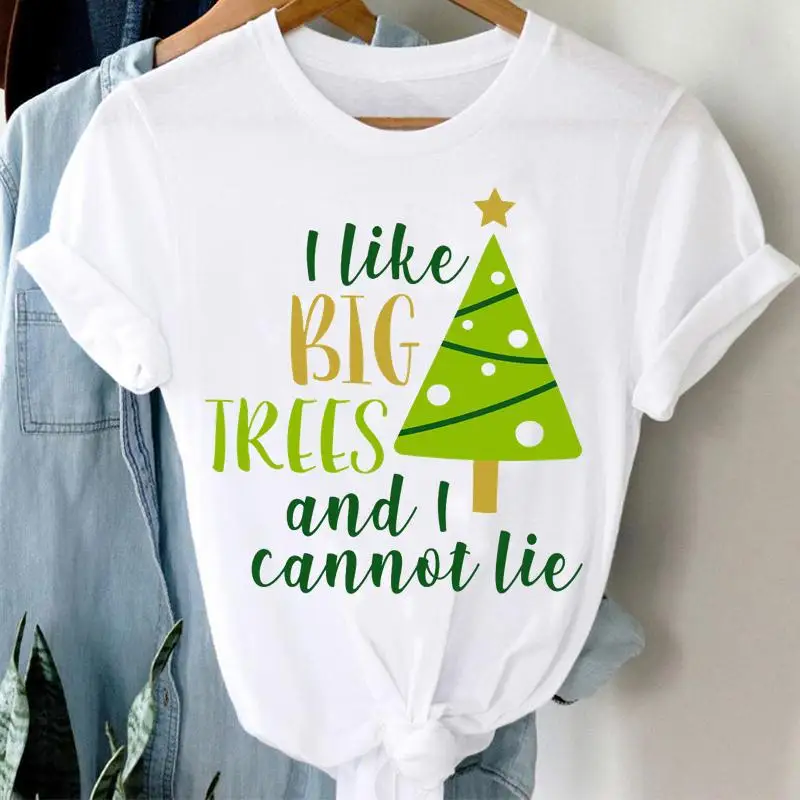 

Short Sleeve Tree 90s Merry Christmas Women Print Tshirts Happy New Year Trend T Shirt Tee Travel Cartoon Top Graphic T-Shirt