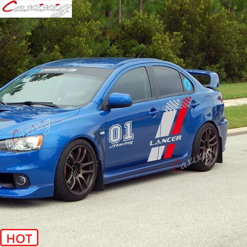

1 Набор гоночных наклеек с решетками для Mitsubishi Lancer, двухсторонний декор для автомобильной двери, виниловая пленка, наклейки для кузова, спор...
