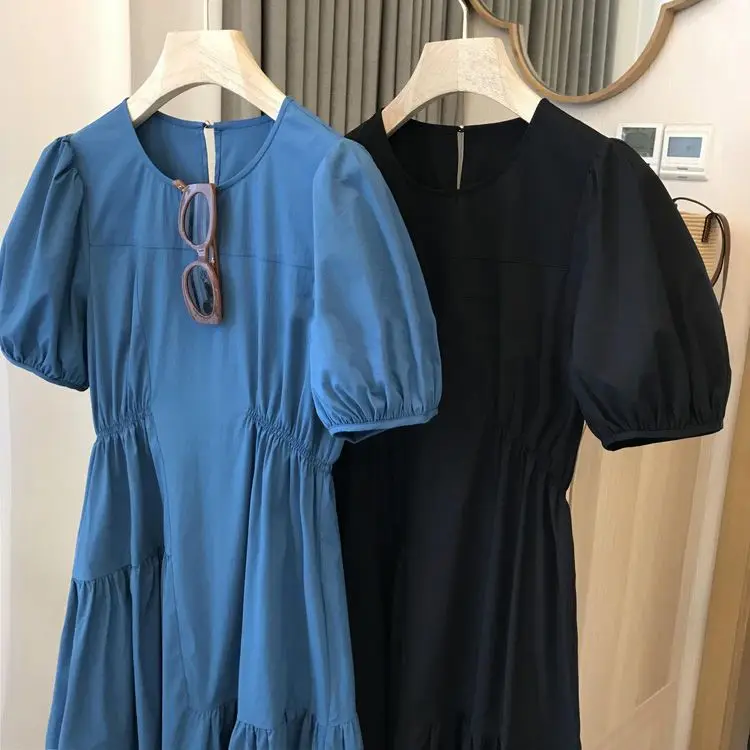 

Westernized Retro Waistband Bubble Sleeved Dress for Women's Summer New Style Temperament Super Fairy Short Sleeved Skirt