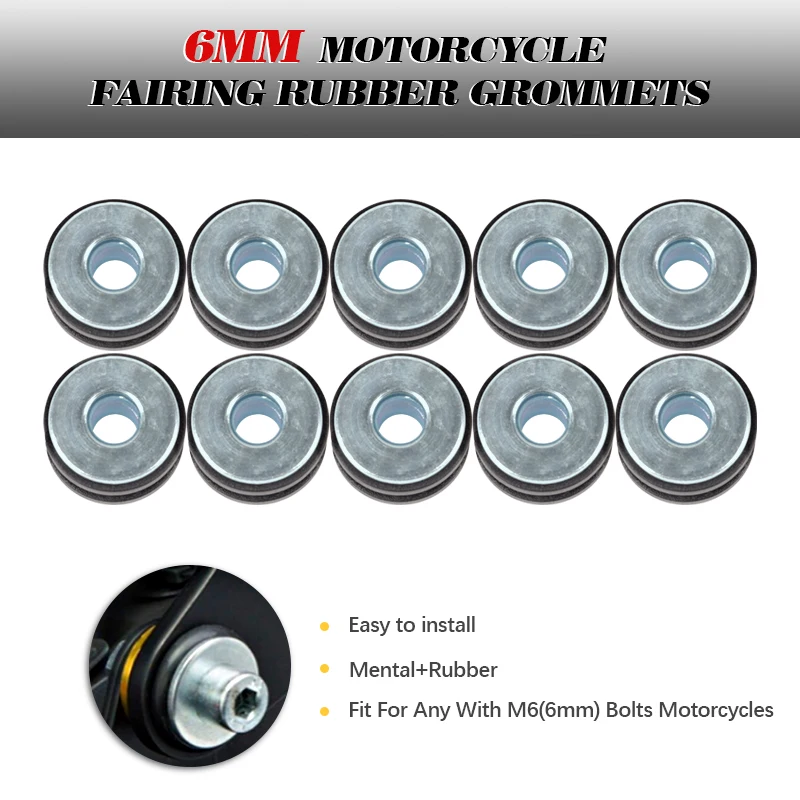 

For Honda YAMAHA KAWASAKI BMW Ducati 6mm Motorcycle Fairing Rubber Grommets Bolts Kit Washer Assortment Set