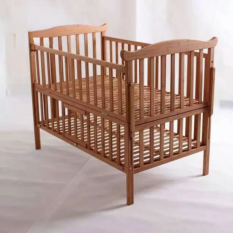 

Carved Teak Crib Luxury Wood Baby Swing Cradle Bed with Baby Cot