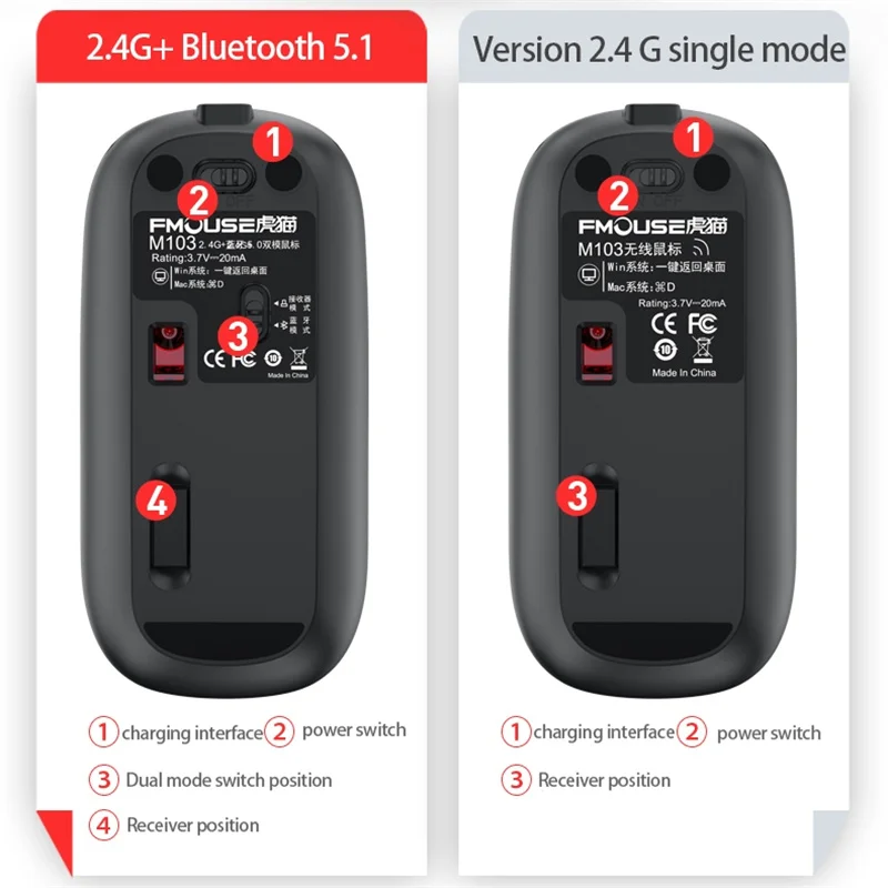 Type-C Wireless Mouse Computer Bluetooth Mouse Silent PC Mause Rechargeable Ergonomic Mouse 2.4G USB Optical Mice For Laptop PC (art.: 3920bf93604ae) - 3920bf93604ae