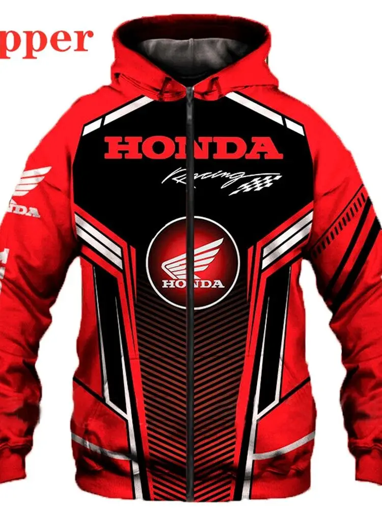 

Nova Honda Car Wing Hoodie masculino com impressão digital 3D Pulôver casual de motocicleta jaqueta masculina com zíper vermelho