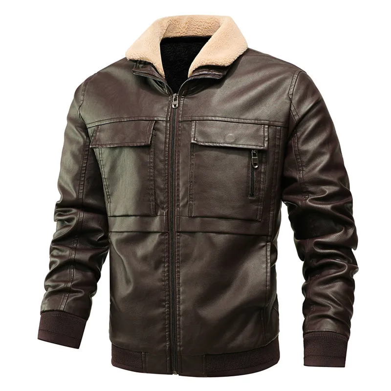 

2022 autumn and winter new leather jacket men's zipper pu leather jacket men's casual multi-pocket lapel jacket men