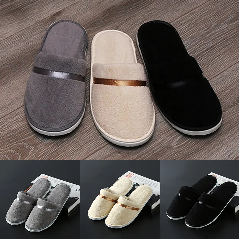

1 Pair Coral Fleece Flip Flop Soft Non-Slip Warm Home Slippers Solid Color All-Match Comfortable Shoes Travel SPA Hotel Slippers