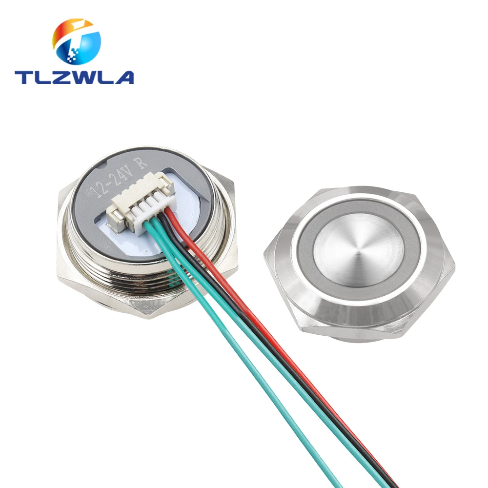 16/19/22mm Ultra Short LED Light Switch 12V 24V Momentary Self Reset Waterproof Metal Push Button with Wire