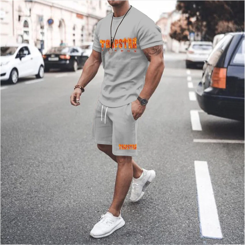 

Summer Men's Alphabet Printing Two-piece Sets Men Breathable Street Short T-Shirts Shorts Casual Oversized 100% Cotton Clothings